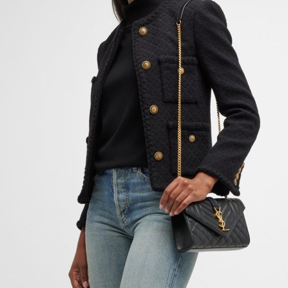 {SAINT LAURENT} YSL Grain De Poudre Tri-Quilt Small College Monogram Satchel - Picture 6 of 10